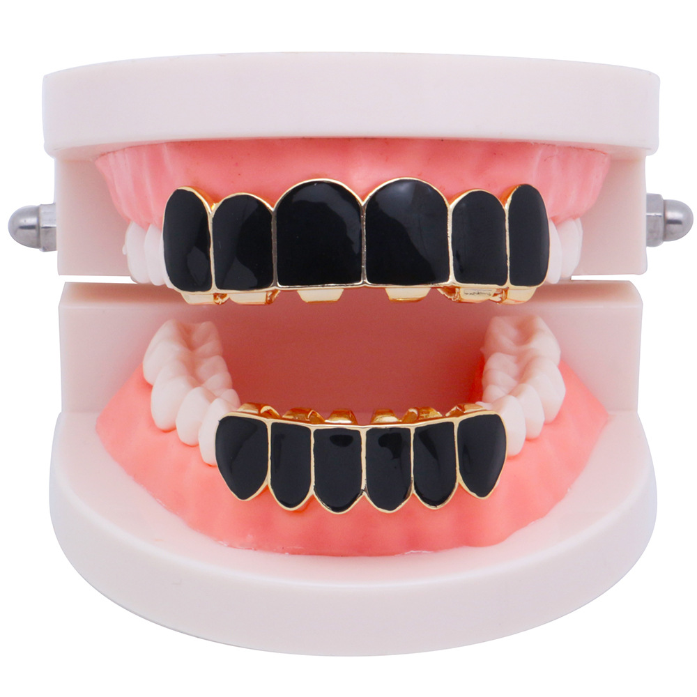 Hip Hop Rainbow Fangs Teeth Grillz Top&Bottom Gold Silver Color Grills Dental Halloween Vampire Teeth Grillz Set Gifts