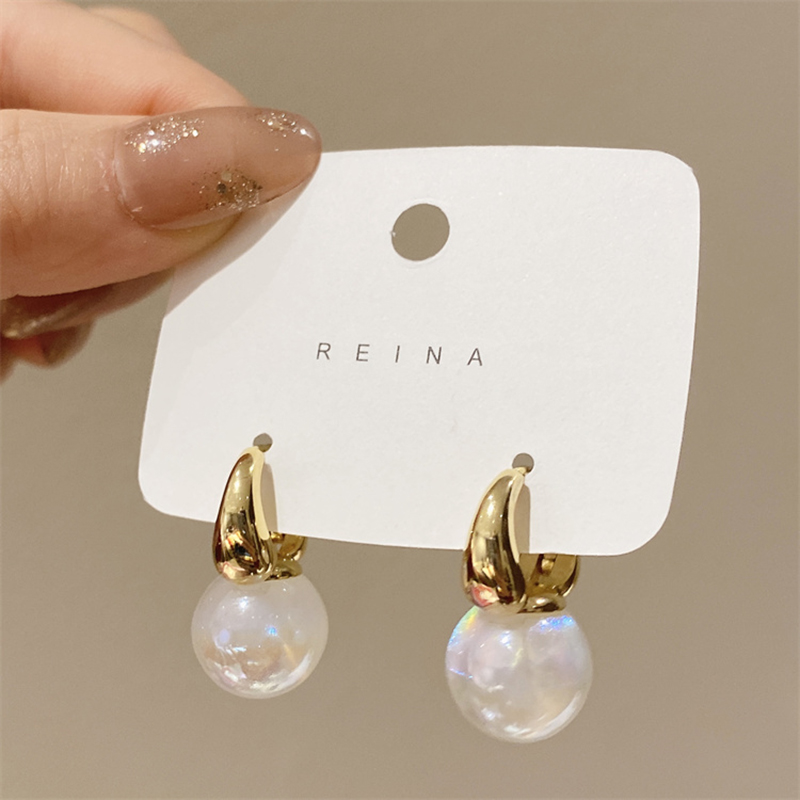 Sweet Dream Color Pearl Pendant Metal Ear Button Earrings Elegant Accessories For Womans Korean Fashion Jewelry Party