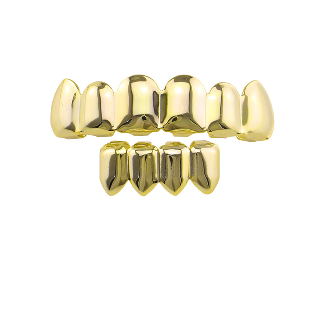Gold Teeth Grillz Top Bottom Dental Tooth Grills Halloween Vampire Teeth Caps Cosplay Body Jewelry Accessories for Rapper