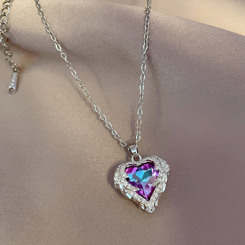 Heart Pendant Necklace for Women Rhinestone Girl silver Stainless Steel Jewelry Chain Party Birthday Present Gift daughter
