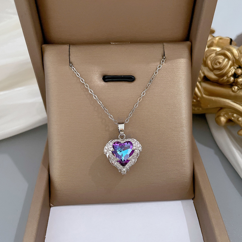 Heart Pendant Necklace for Women Rhinestone Girl silver Stainless Steel Jewelry Chain Party Birthday Present Gift daughter