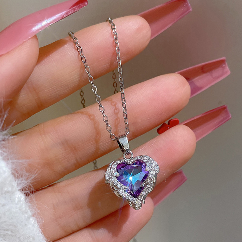 Heart Pendant Necklace for Women Rhinestone Girl silver Stainless Steel Jewelry Chain Party Birthday Present Gift daughter