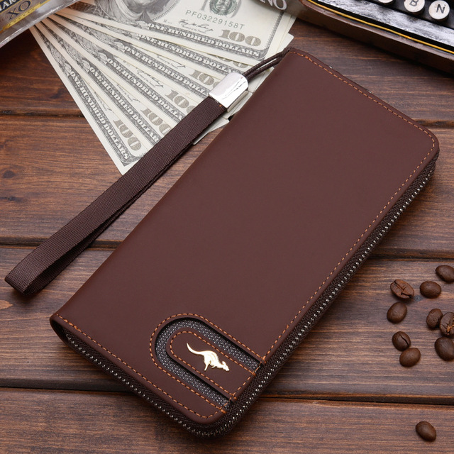 Men's Leather Wallet With Zipper Coin Pocket Phone Case For Man Card Holder Purse Male Strap Clutch Bag Wallets Holders