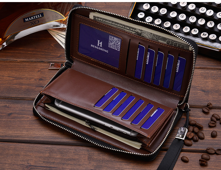 Men's Leather Wallet With Zipper Coin Pocket Phone Case For Man Card Holder Purse Male Strap Clutch Bag Wallets Holders