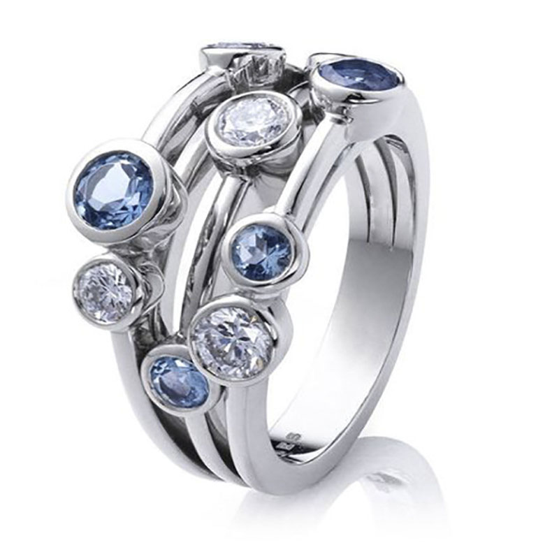 Trendy Women Band Rings 3 Rows with Round Zircon Crystal Copper Female Wedding Jewelry Rings Simple Item