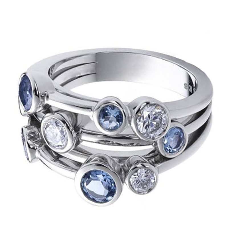 Trendy Women Band Rings 3 Rows with Round Zircon Crystal Copper Female Wedding Jewelry Rings Simple Item