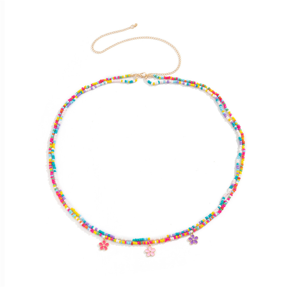 Bohemian Colorful Beaded Waist Chain for Women Flower Pendant Bellt Chain Summer Beach Body Jewelry Gifts