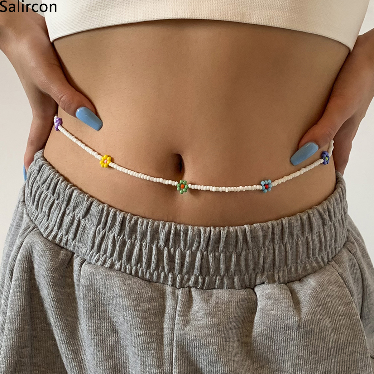 Bohemian Colorful Plastic Waist Beads Women Jewelry New Korean Fashion Cute Flowers Belly Chains For Waist Sexy Body Jewelry