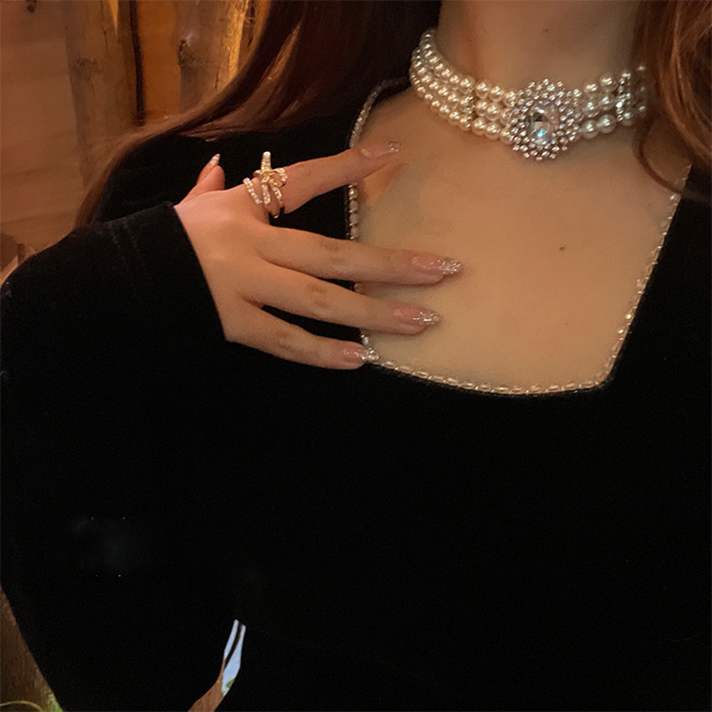 Wholesale Vintage Style 3 Layers Pearl Choker Necklace For Women Elegant Crystal Short Necklace Party Jewelry
