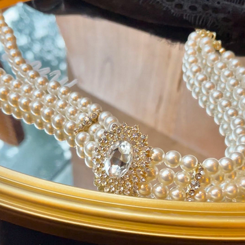 Wholesale Vintage Style 3 Layers Pearl Choker Necklace For Women Elegant Crystal Short Necklace Party Jewelry