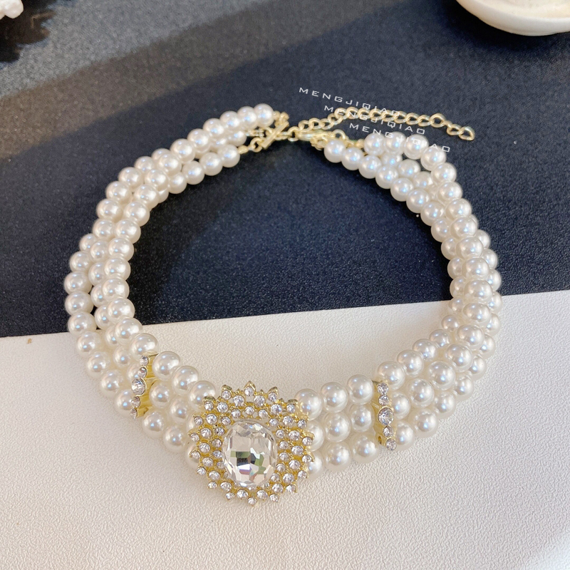 Wholesale Vintage Style 3 Layers Pearl Choker Necklace For Women Elegant Crystal Short Necklace Party Jewelry