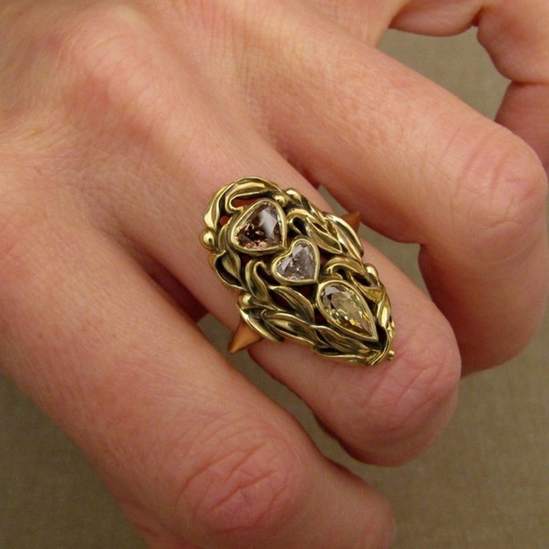 Exquisite Woman Fashion Retro Jewelry Diamond Heart Shape Engagement Wedding Ring Anniversary Ring