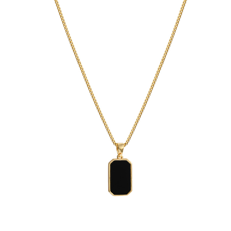 Black square Natural Shell Pendant Necklace for Women Stainless Steel Metal Choker Necklace Gift
