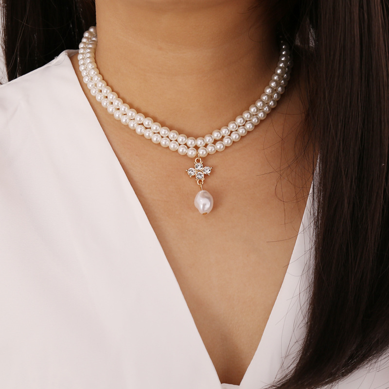 Double Layer Pearl Necklace for Women Choker Wild Fashion Clavicle Chain Party Female Necklace Collar Short Jewelry