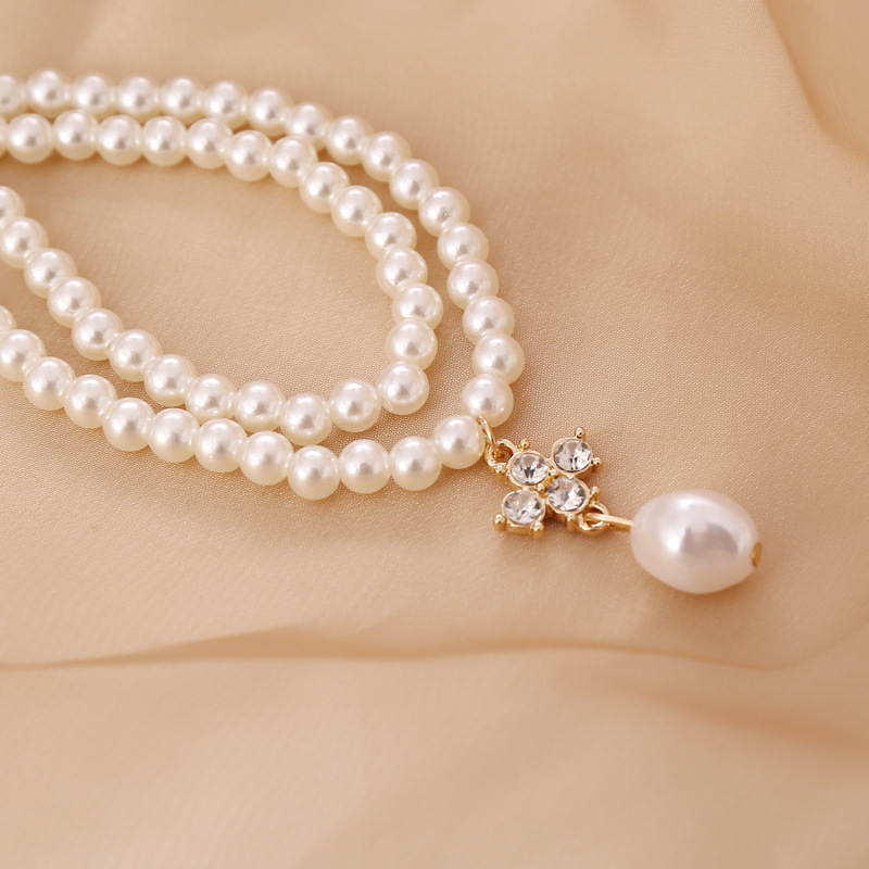 Double Layer Pearl Necklace for Women Choker Wild Fashion Clavicle Chain Party Female Necklace Collar Short Jewelry