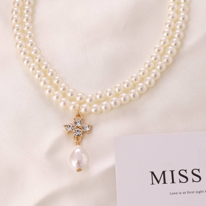 Double Layer Pearl Necklace for Women Choker Wild Fashion Clavicle Chain Party Female Necklace Collar Short Jewelry