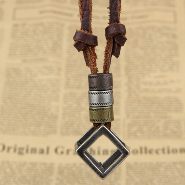 Genuine Leather Men Necklaces Pendants Punk Vintage Adjustable Brown Rope Chain Male Jewelry Mens Jewellery