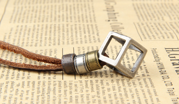 Genuine Leather Men Necklaces Pendants Punk Vintage Adjustable Brown Rope Chain Male Jewelry Mens Jewellery