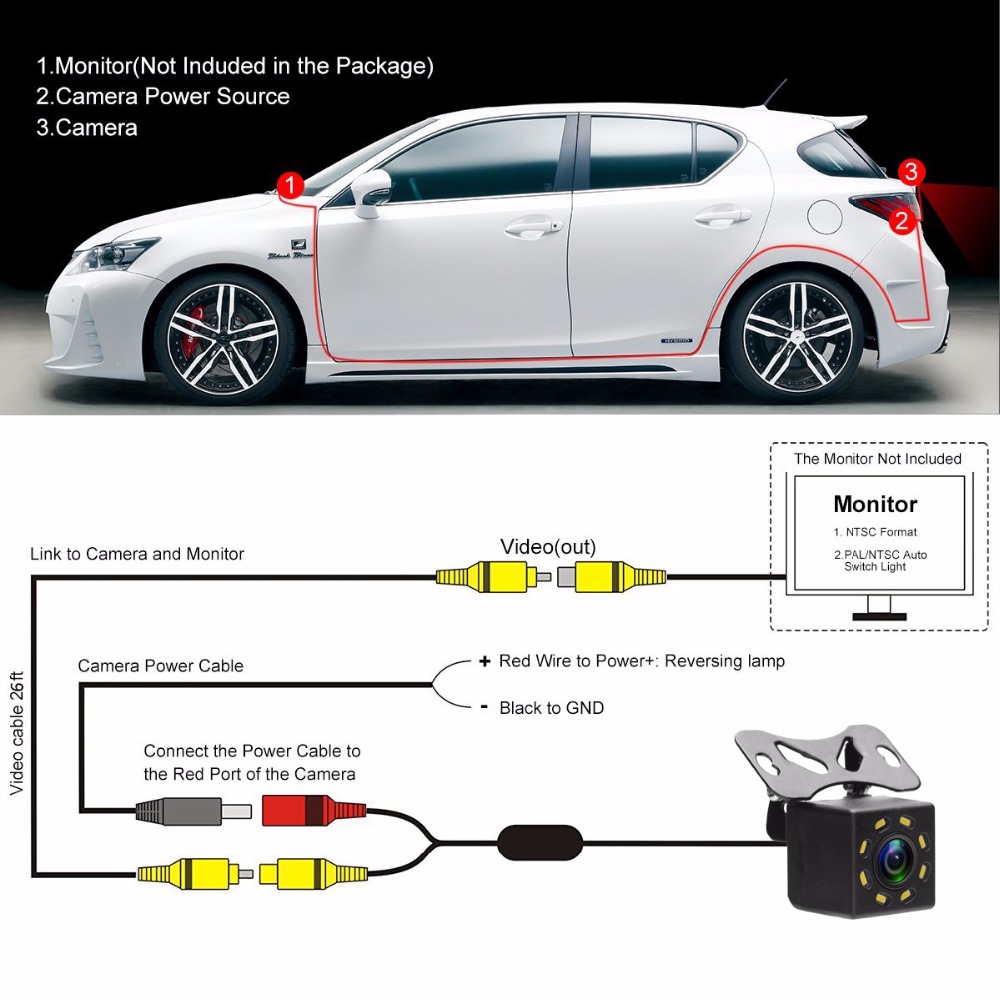 Car Rear View Camera Universal Night Vision Backup Parking aid Reverse Camera Waterproof 170 Wide Angle HD Color Image