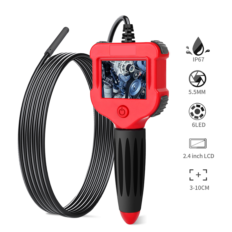 Digital Borescope 2.4 inch Color LCD Screen Endoscope Camera 5.5MM Camera IP67 Waterproof Semi-Rigid Snake Camera With 6 LED