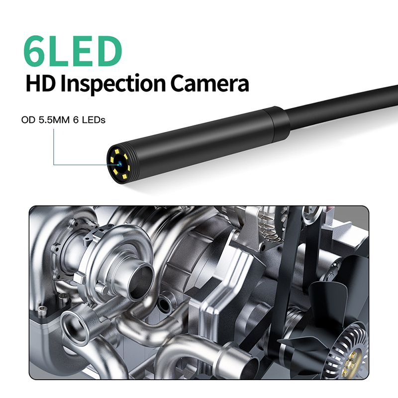 Digital Borescope 2.4 inch Color LCD Screen Endoscope Camera 5.5MM Camera IP67 Waterproof Semi-Rigid Snake Camera With 6 LED