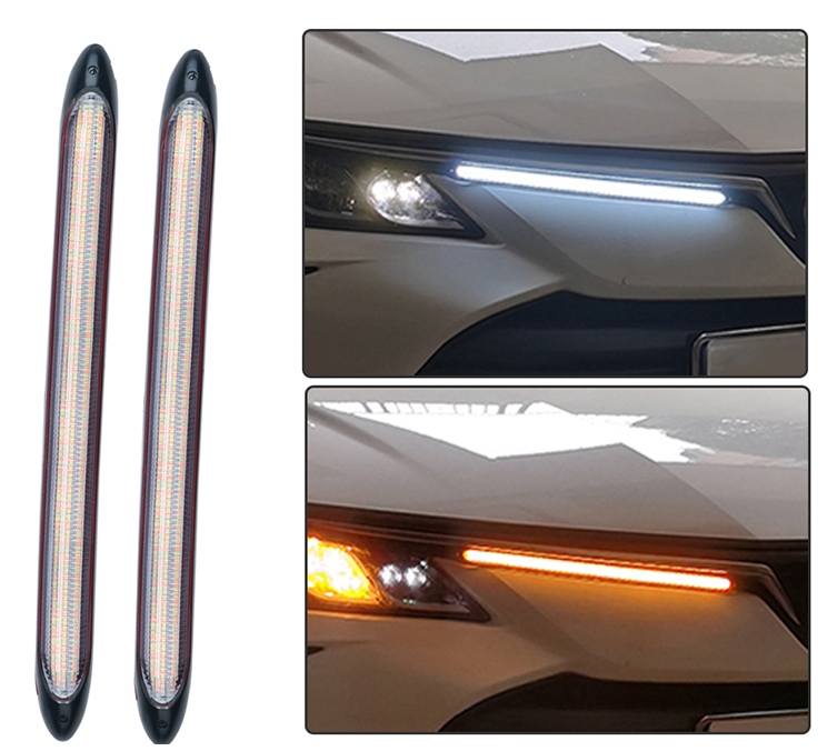 2Pcs/Set 12V Flexible DRL LED Strip Turn Signal Lamp Yellow Auto Flowing Daytime Running Light for LADA Headlights Car Accessory