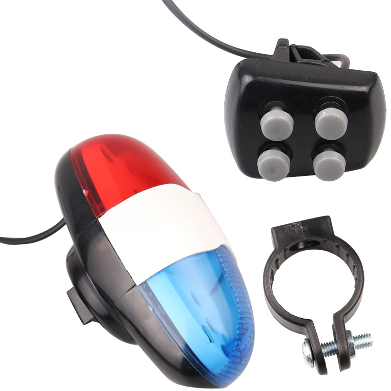1pcs Bike Bell Bicycle Police Taillight 6 Flashing LED 4 Sounds Police Siren Trumpet Electric Horn MTB Cycling Light Bike Accessories