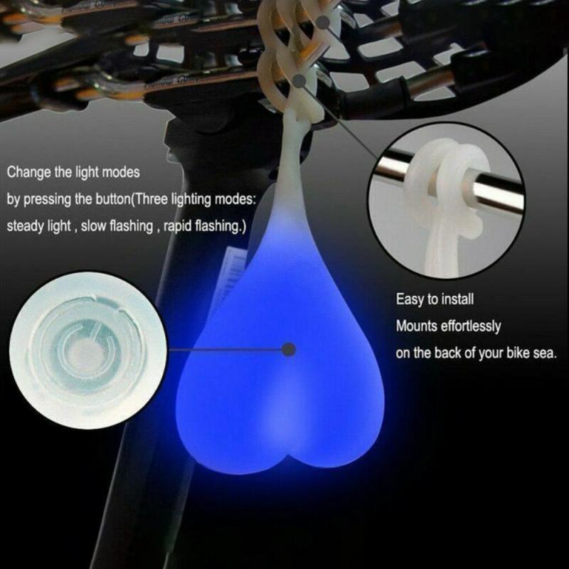 1pcs Bike Light Heart Shape Cycling LED Light Heart Ball Egg Safe Lamp  Waterproof Silicone Bicycle Rear Lights Night Warning Light