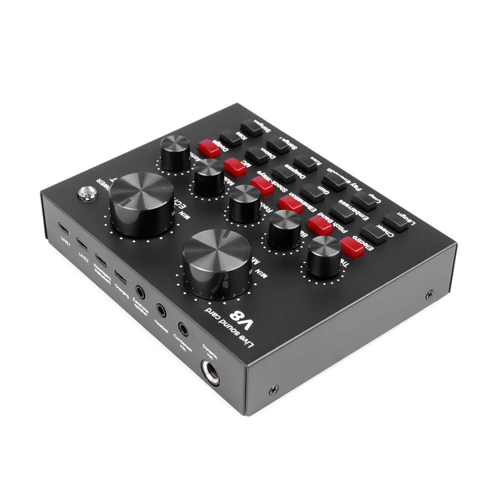 V8 Audio Sound Card USB External Headset Microphone Live Broadcast For KTV Radio Braodcasting Music Recording Computer