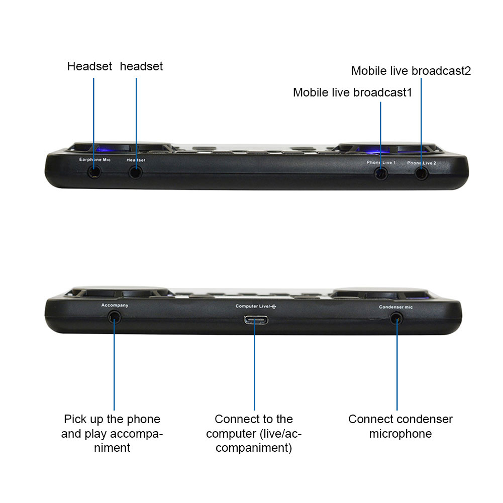 V300 Mixer Live Broadcast Sound Card Noise Reduction 10 Sound Effects Bluetooth Live Streaming Sound Card for Phone PC Recording
