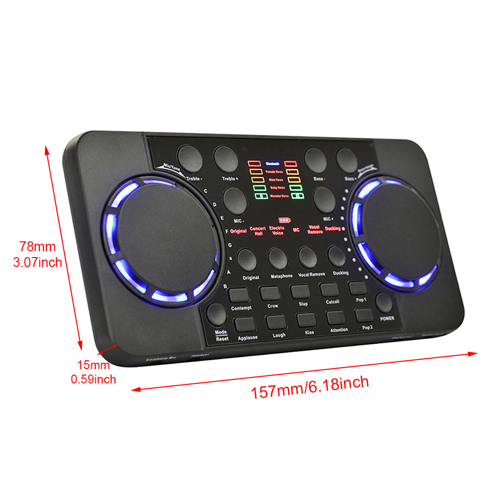 V300 Mixer Live Broadcast Sound Card Noise Reduction 10 Sound Effects Bluetooth Live Streaming Sound Card for Phone PC Recording