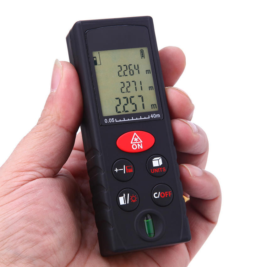 40M Laser Distance Meter with Bubble Level, LCD Backlit Display and Measure Distance, Area and Volume, Digital Laser Measurement