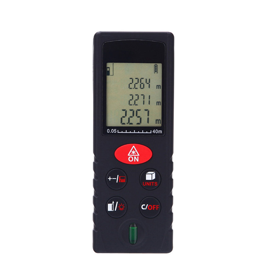 40M Laser Distance Meter with Bubble Level, LCD Backlit Display and Measure Distance, Area and Volume, Digital Laser Measurement