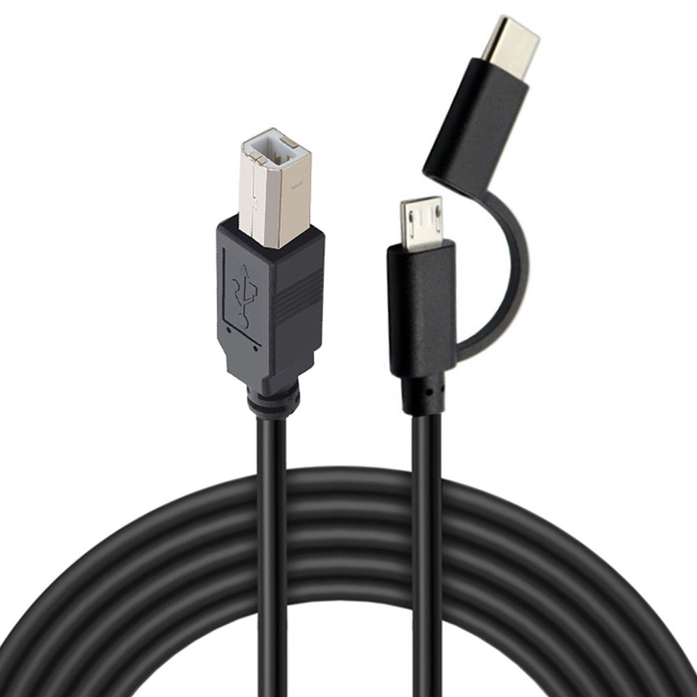 Micro Usb 2.0 + TYPE C Male To USB 2.0 Type-B Male OTG Cable for Phone Printer Scanner Electronic Piano and Electronic Drum