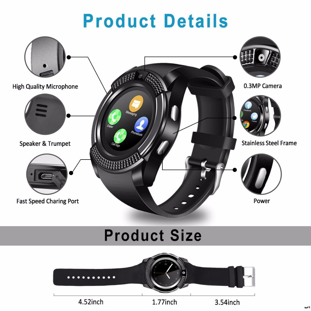 New Bluetooth Smart Watch Sports Fitness Tracker Support SD Card SIM Card (not include)Music Camera Smartwatch Phone Watch Men Women Kids