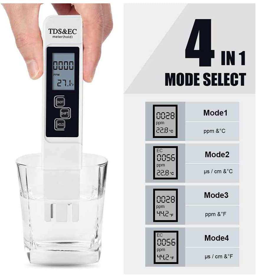 Digital Water Quality Tester TDS EC Meter Range 0-9990  Multifunctional Water Purity Temperature Meter TEMP PPM Tester