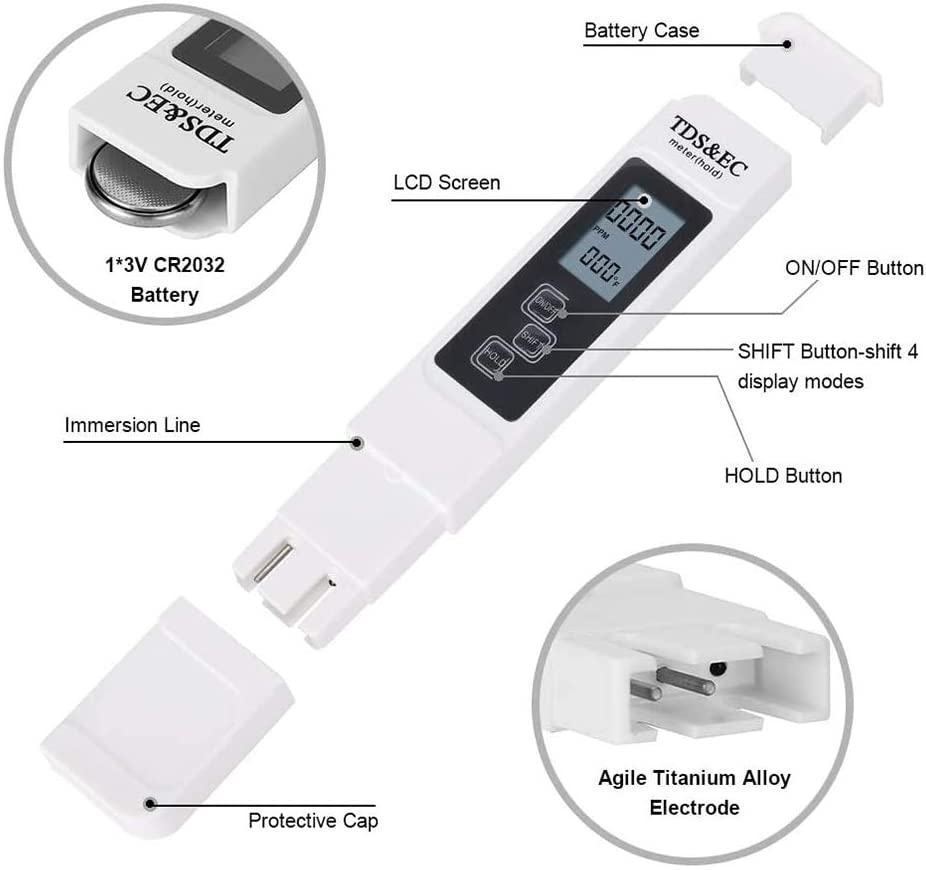 Digital Water Quality Tester TDS EC Meter Range 0-9990  Multifunctional Water Purity Temperature Meter TEMP PPM Tester