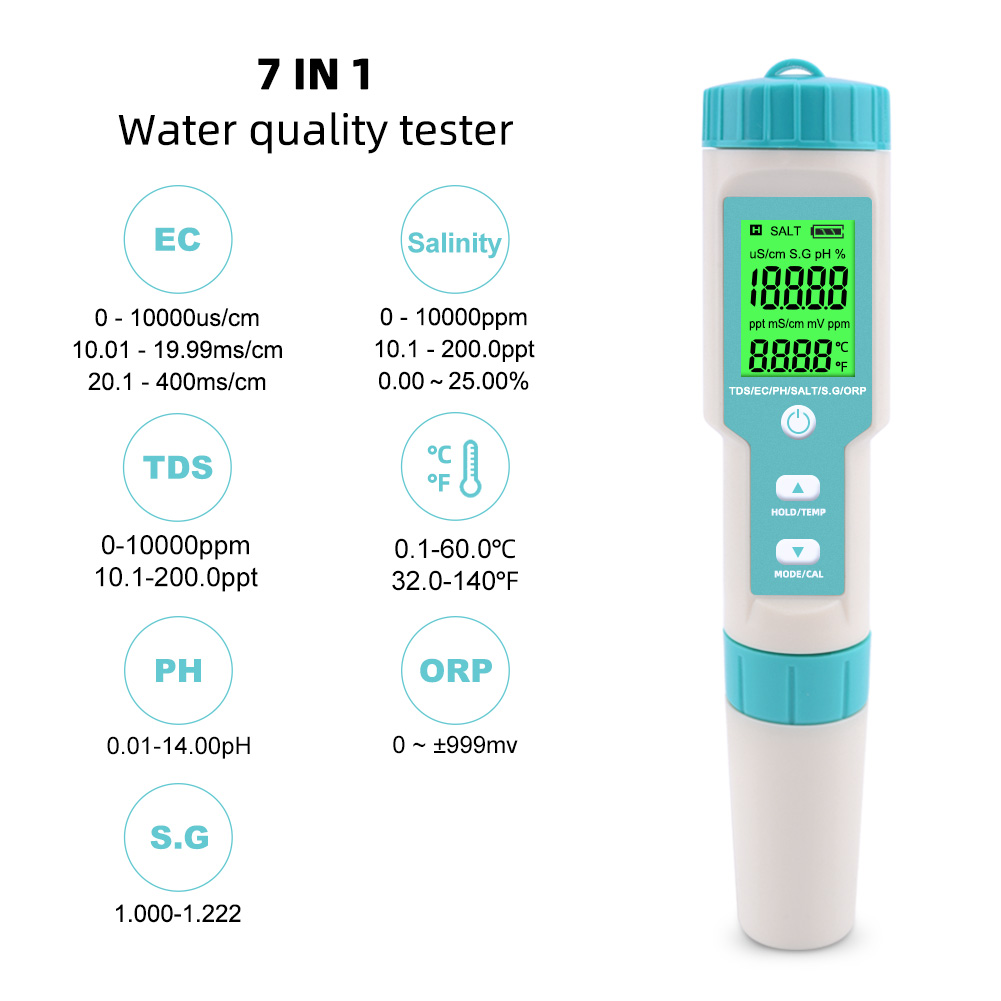 New 7 in 1 PH/TDS/EC/ORP/Salinity /S. G/Temperature Meter C-600 Water Quality Tester for Drinking Water, Aquariums PH Meter