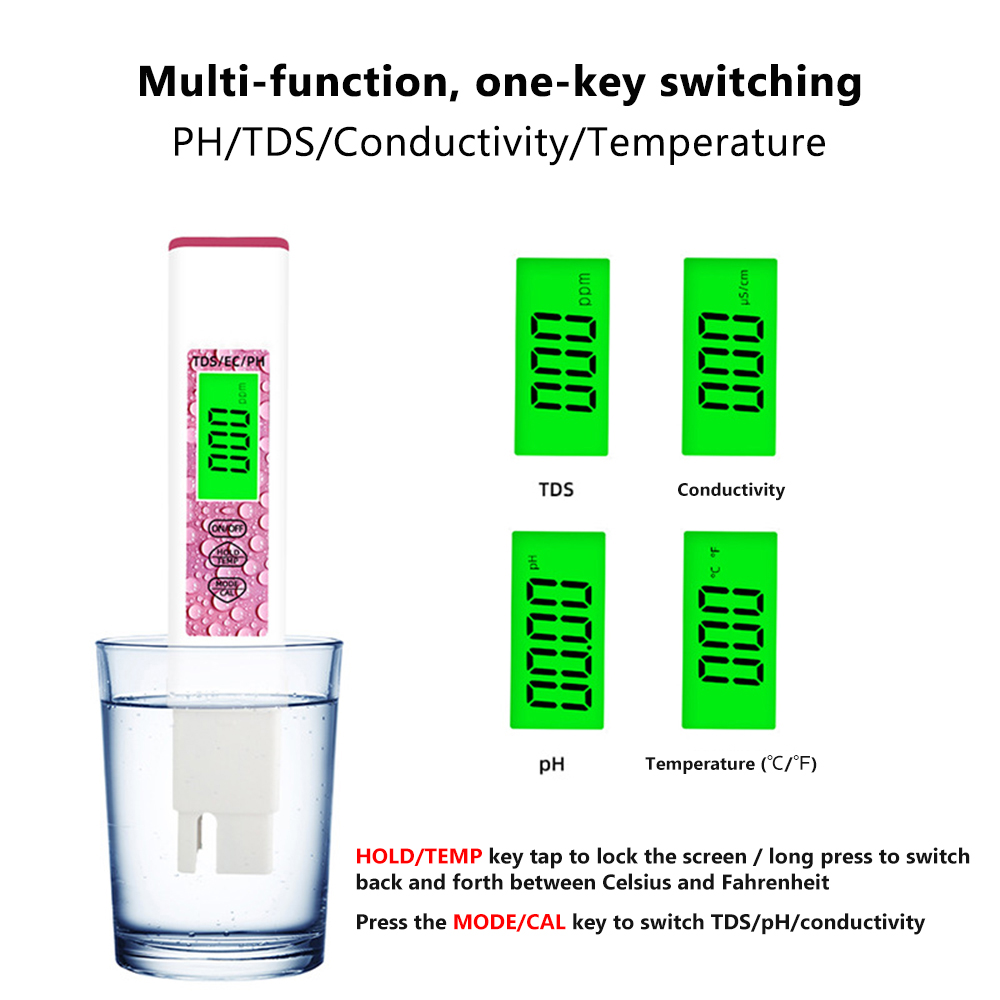 4 in 1 TDS/EC/PH/TEMP Tester Digital 0-14 Water PH Level Meter  LCD Water Testing Pen Purity Filter Water Quality Monitor Tool