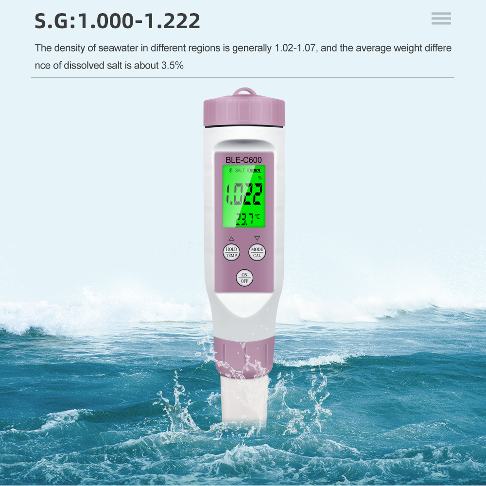 7 in 1 Temp ORP EC TDS Salinity S.G PH Meter Online Blue Tooth Water Quality Tester Mobile APP for Drinking Hydroponic Aquarium