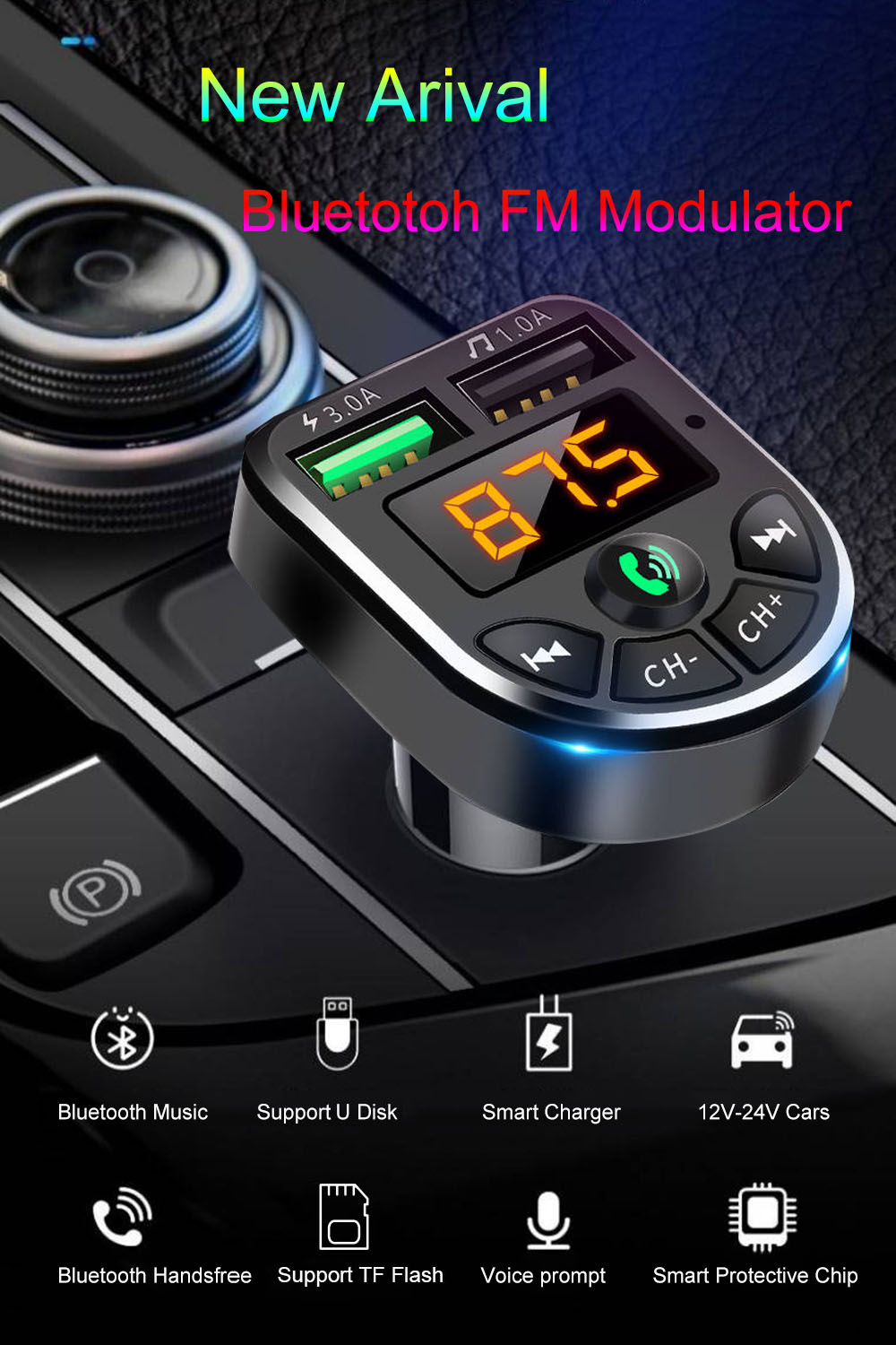 Bluetooth 5.0 FM Transmitter Car Kit MP3 Modulator Player Wireless Handsfree Audio Receiver Dual USB Fast Charger 3.1A