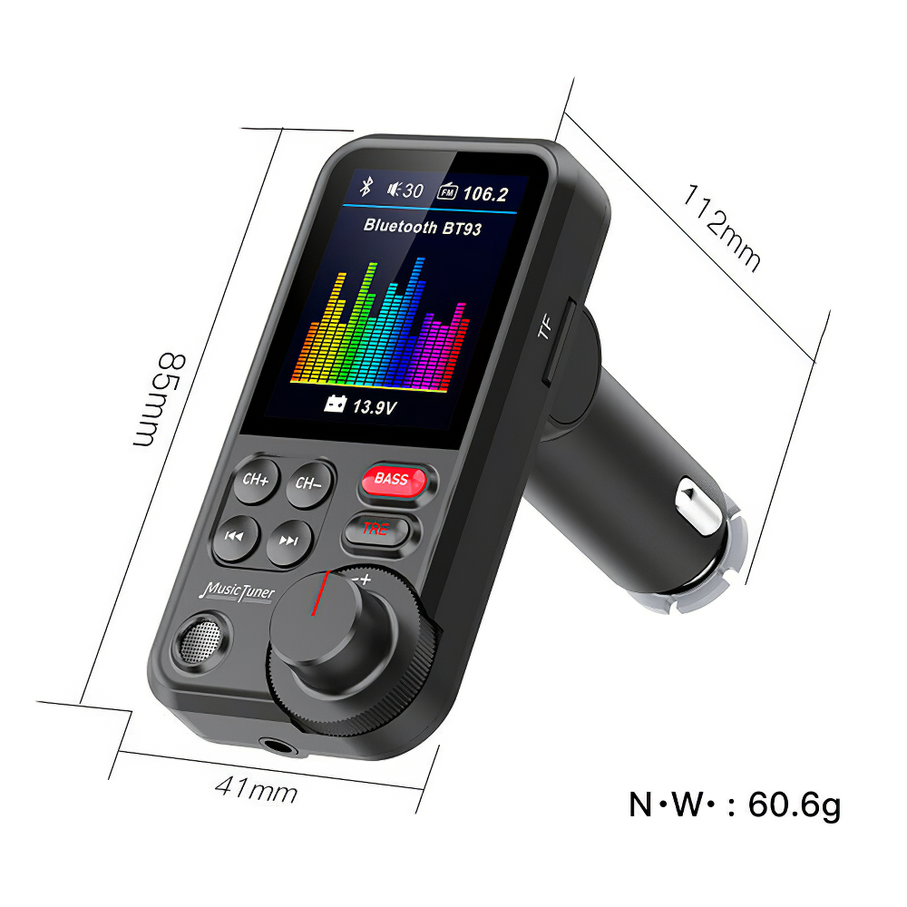 1.8"Wireless Car Bluetooth FM Transmitter Supports QC3.0 Charging Treble And Bass Sound Music Player Car Charger Quick