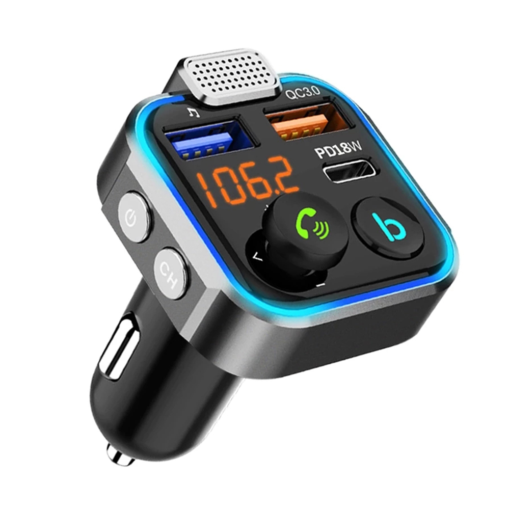 Car Bluetooth-compatible 5.0 FM Transmitter One Key Bass Mp3 Player Large Microphone USB Music Play QC3.0 PD20W Quick Charger