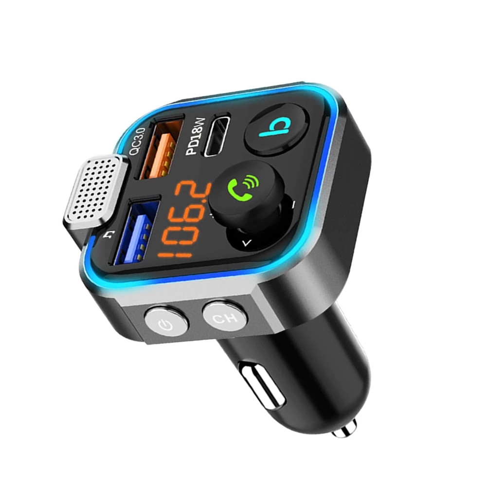 Car Bluetooth-compatible 5.0 FM Transmitter One Key Bass Mp3 Player Large Microphone USB Music Play QC3.0 PD20W Quick Charger