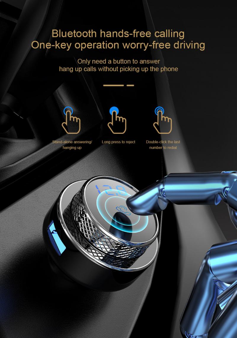 New Car Bluetooth 5.0 MP3 Player FM Transmitter Car Charger Qc3.0 Fast Charge Hands-free Call,Lossless Audio Decoding,12-24V