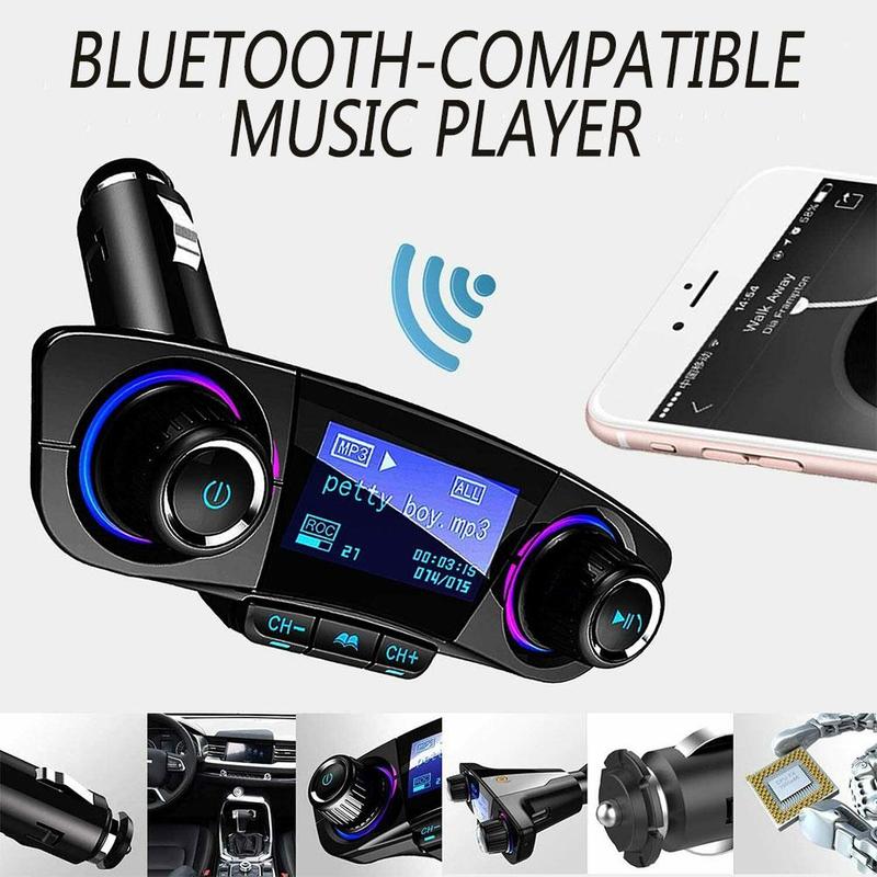 Power ON OFF Bluetooth 5.0 FM Transmitter Modulator TF Music Car Audio AUX Handsfree Kit MP3 Player USB