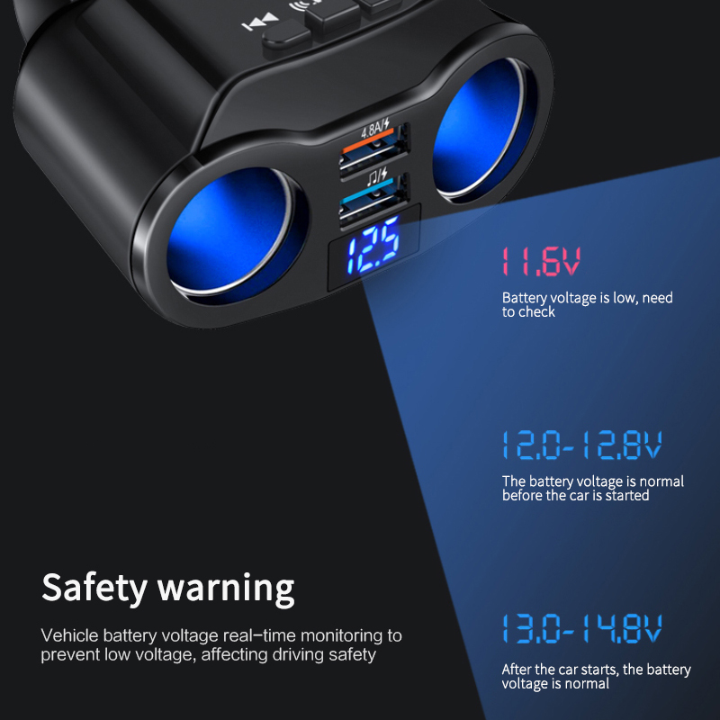 Car Bluetooth Transmitter Car Handsfree FM Transmitter MP3 Music Player Kit USB Quick Charge Auto Cigarette Lighter Adapter