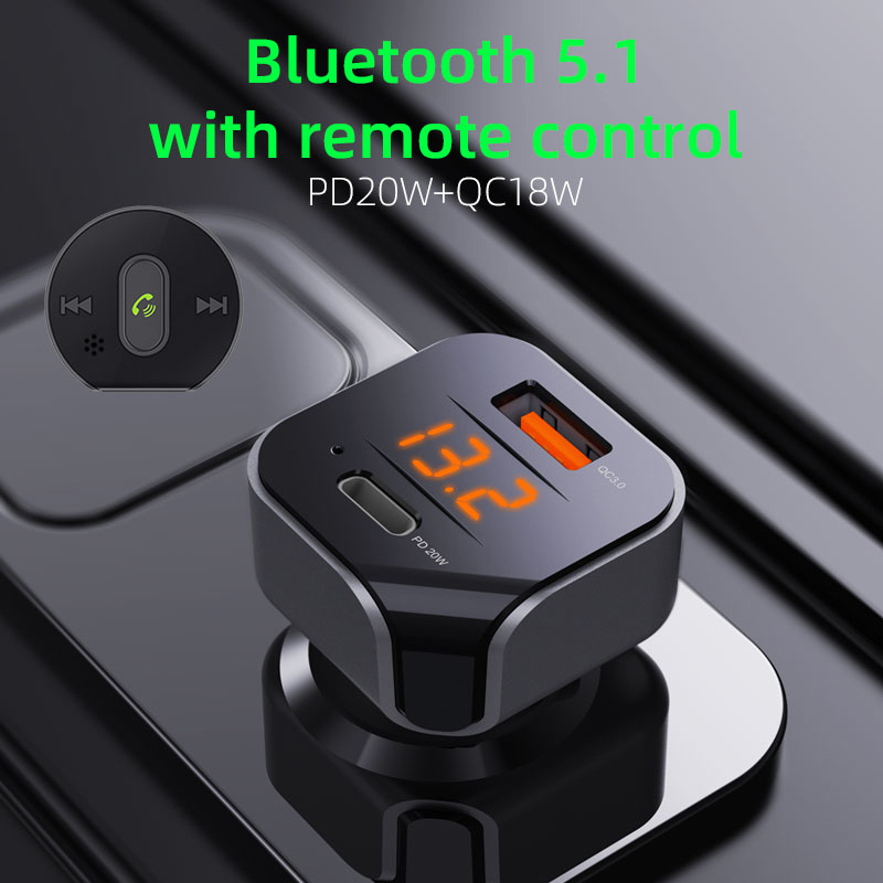 Bluetooth 5.1 FM Transmitter HandsFree W/Remote Control Wireless Car Kit FM Radio Modulator QC3.0&PD 20W Car Charger MP3 Player