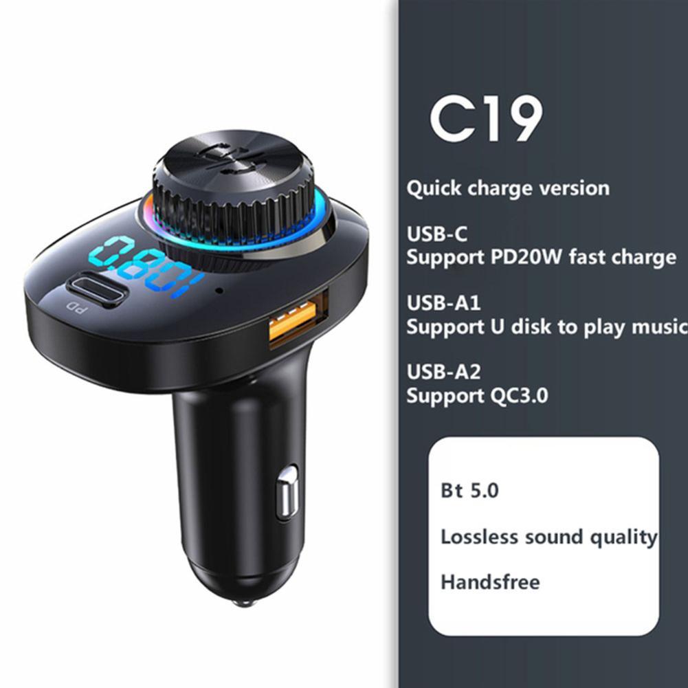 C19/C18 Bluetooth Car Adapter Bluetooth Transmitter for Car MP3 Player FM Transmitter Receiver Support SD Card USB Flash Drive