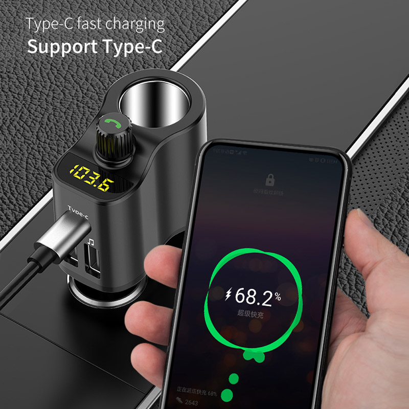 FM Transmitter Bluetooth 5.0 Car Kit Handsfree Car Music Player  3.1A Cigarette Lighter Socket Splitter Dual USB Car Charger